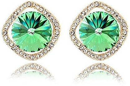 Green Clear Crystal Framed Round Stone Pierced Stud Post Earrings Made With Swarovski Elements
