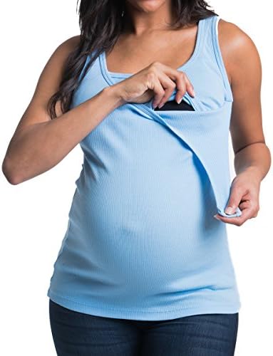 BUN 100% Cotton Maternity / Nursing Tank  Sky Small