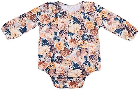 GSHOOTS Baby Girls' Long Sleeve Floral Romper Bodysuit Autumn Outfit Clothes (100 / 18-24 Months, Orange Ocean)