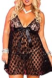 Moonight Women's Plus Size Sexy Polka Dots Baby Doll Lingerie Set