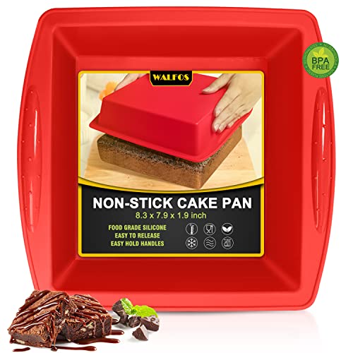 Walfos Silicone Square Cake Pan Silicone Brownie Pan with Non-slip Grips, Non-Stick and BPA Free, Perfect for Brownie, Cake, Bread, Pie and Lasagna