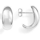 Small Gold Dome Huggie Hoop Earrings | 18K Gold Plated Sterling Silver Post Huggie Stud Earrings | Tapered Teardrop Open Hoop Earrings for Women