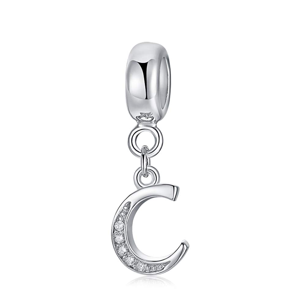 sam panda Alphabet Charms 926 Sterling Silver Letter Initial A-Z Charm Beads Fit pandora for Bracelet, Silver (C) — image 1