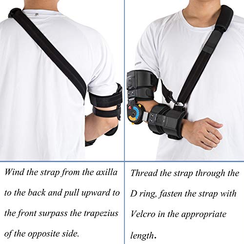 Hinged ROM Elbow Brace with Sling, Adjustable Post OP Elbow Brace Stabilizer Splint Arm Injury Recovery Support-Left
