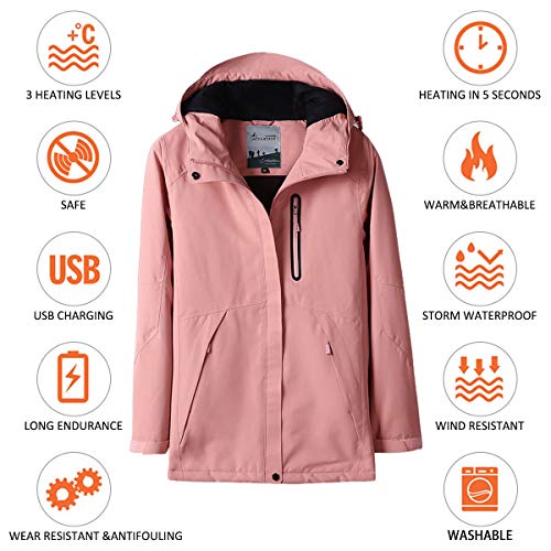 Venustas Women's Heated Jacket with Hood Waterproof Wind Resistant(Power Bank NOT Included) Pink - Thumbnail 2