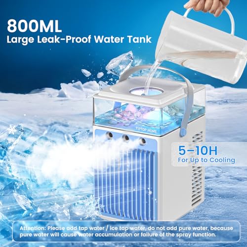 5 in 1 Mini Mobile Air Conditioner, Portable Fan, Air Conditioner Fan with 3 Speeds and 3 Mist Modes, APP Control, No Evacuation Air Conditioners for Room Car, 6 Ice Cubes