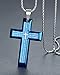 Men's Stainless Steel Large Lord's Prayer Cross Pendant Necklace, Blue Color, 23