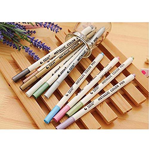 Vstoy Metallic Paint Markers Pens - Medium Point Metal Art Permanent Marker Set For Glass Paint, Gift Card Making (White suit) - Thumbnail 3