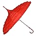 Kung Fu Smith Women Vintage Polka Dots Travel Stick Rain Pagoda Parasol Umbrella (Red Lace)