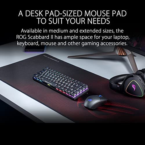ASUS ROG Scabbard II Extended Gaming Mouse Pad – 35.4” x 15.7” (Extended/XXL Size), Black, Smooth Glide Surface, Water/Oil/Dust-Resistant, Anti-Fray Edges, Non-Slip Base
