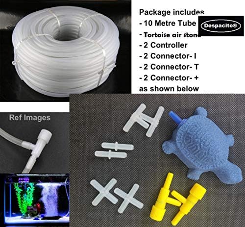 DESPACITO® Aquarium Multi Uses of 10 Meter PVC Oxygen Hose Air Pump Air Line and 3 Different Air Valves Plastic,2 Aquarium Controller,1 Aquarium Tortoise Shaped Air Stone Bubble Maker for Fish Tank