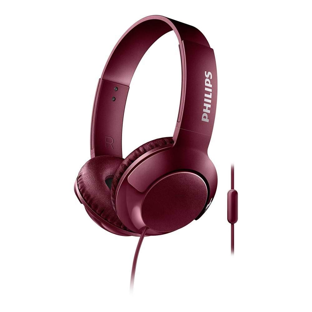 Philips Audio SHL3075RD BASS+ On-Ear Headphones with Mic (Sound Isolation, Flat Folding) - Red,Adjustable