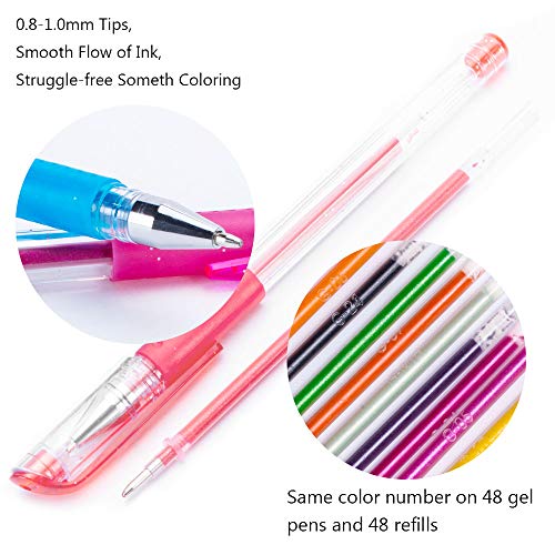 Gel Pens Glitter, 96 Gel Coloring Pen Set Including 48 Unique Sparkly Colors & 48 Refills for Adult Coloring Books Crafting Doodling Drawing Art Supplier - Thumbnail 3