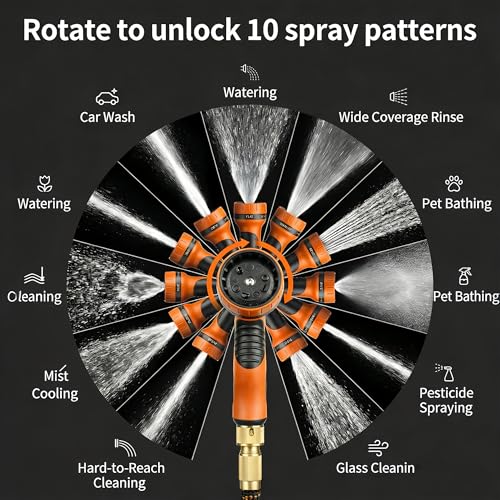Expanding Garden Hose with 10-Pattern Spray Nozzle - 3-Fold Retractable Water Hose, Lightweight, Leak-Proof, Durable Triple-Layer Latex Core - Ideal for Watering, Car Washing & Pet Bathing (75FT)