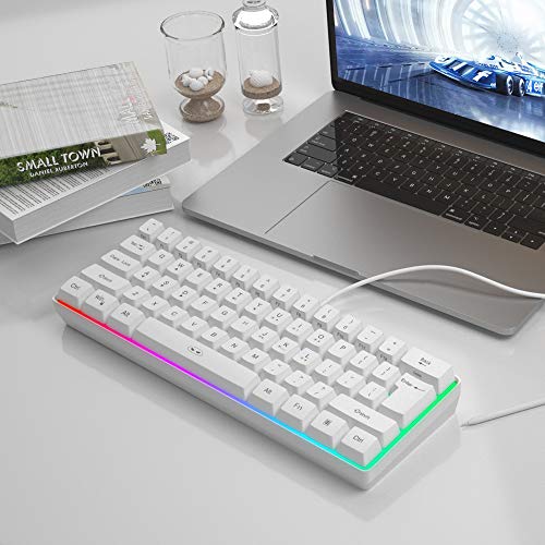 White Wired Mini Keyboard, 60 RGB Backlit Office/Gaming Compact