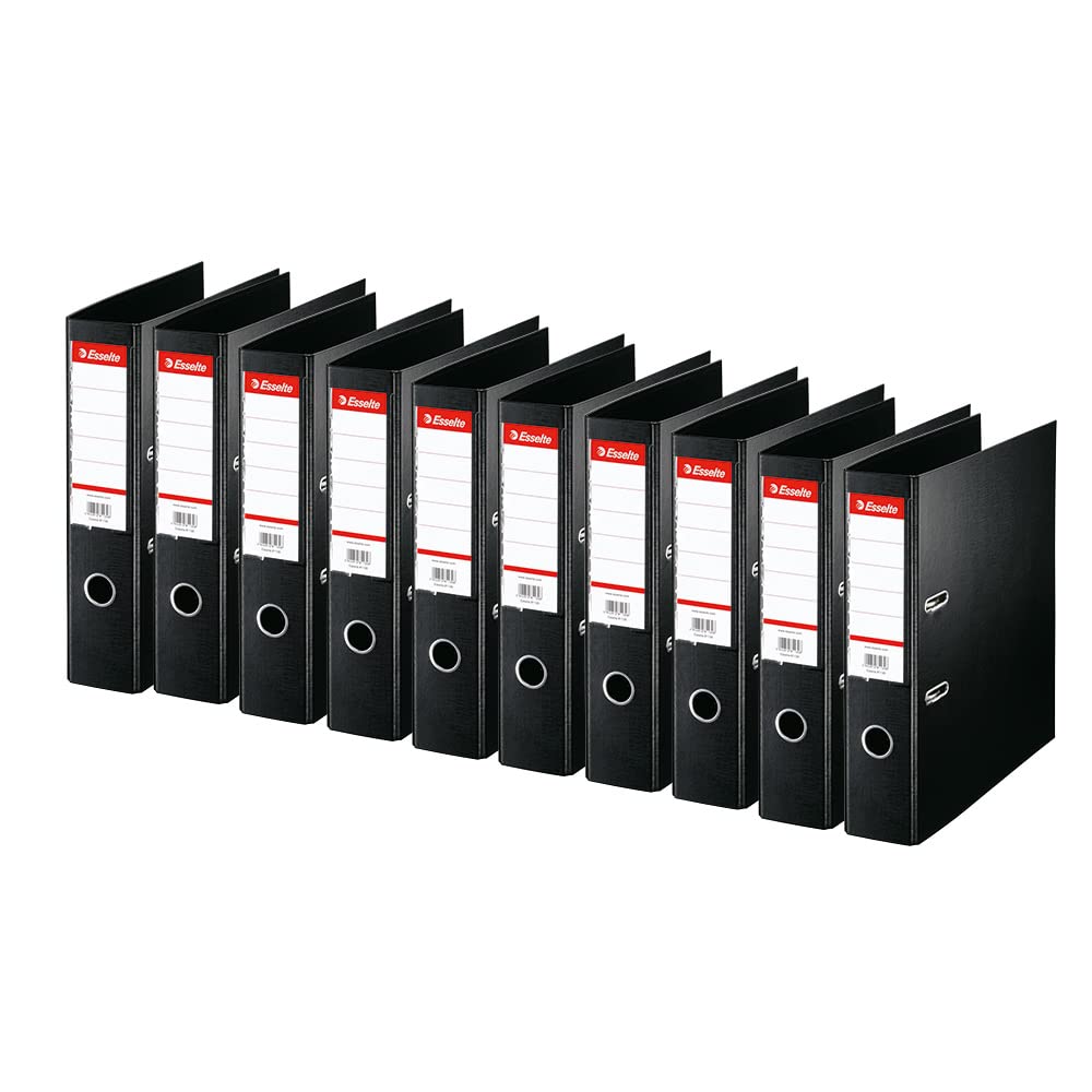 Esselte Standard, Pack of 10 Lever Arch Files, Black, 75 mm Spine, A4, PP, 320250