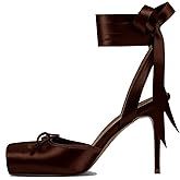 RJYLP Satin Ballet Heels for Women with Bow Square Toe Ballerina Stiletto Heels Lace Up High Heel Slingback Pumps Strappy Mary Janes Cute Elegant Party Shoes