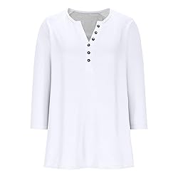 3/4 Length Sleeve Womens Tops Dressy Trendy Button