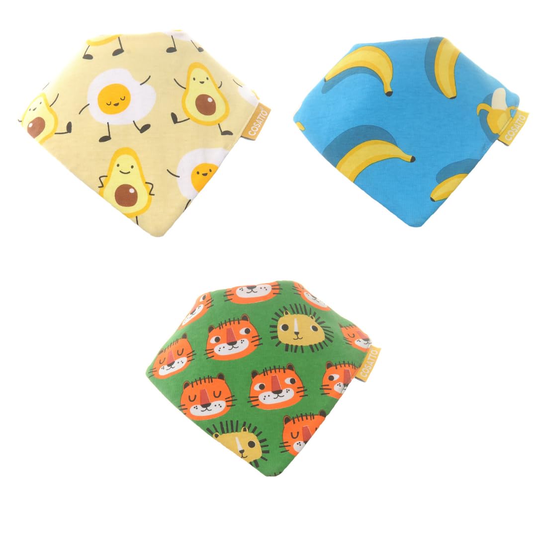 Cosatto - Waterproof Dribble Bib - Newborn Essentials - Baby Shower Gifts - Super Absorbent - New Mum Gifts - 0 to 3 years - Tiger/Avocados/Banana