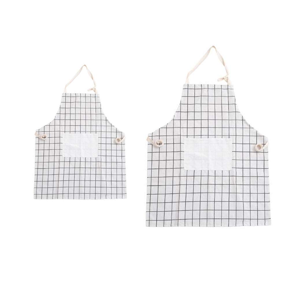 Eyands Parent and Child Cooking Apron - Cotton & Linen Mum and Kids Apron with Pocket, Cooking Baking Gardening Kitchen Apron(White)