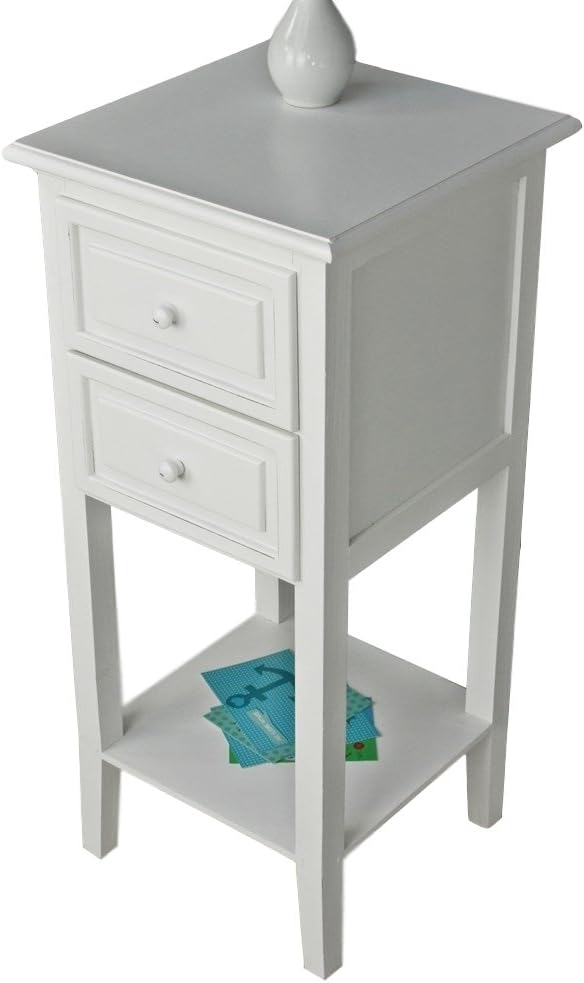 Telephone Table with 2 Drawers in AntiqueWhite Side Table Solid Wood