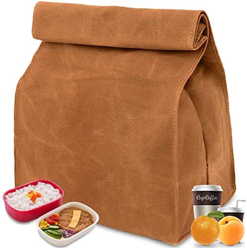 Trumno Waxed Canvas Lunch Bag, Reusable Lunch Bag, Durable Biodegradable Lunch Bag for worker, Men Women, Kids & Student Brown