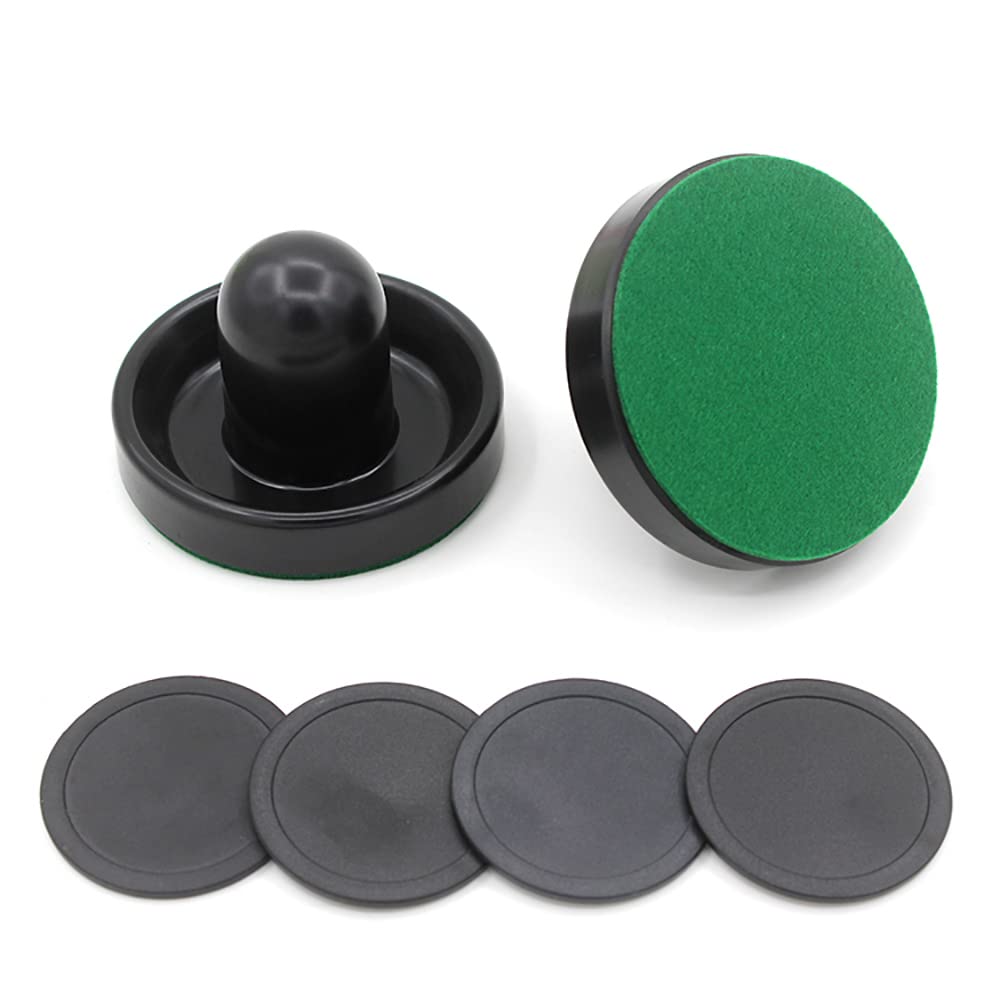 VOANZO 4PCS 76MM Table Hockey Set 4 Air Hockey Pushers with 4 Flannel 8 Pucks -Black