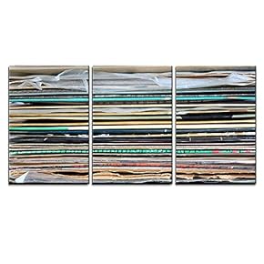 Close Up of Records Stack x3 Panels