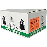 Industrial Extra-Strong Garbage Bags, 35" x 50", Black, 100 Pack