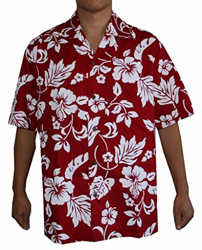 Alohawears Clothing Company Men's Hibiscus Flower Classic Hawaiian Shirt (XL, RED)