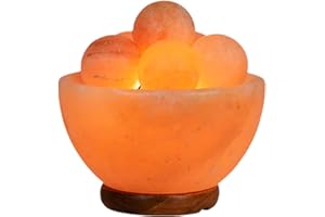 RUMUSH Himalayan Fire Salt Bowl Lamp with 5 Massage Balls & Classic Wood Base Premium Quality Authentic from Pakistan