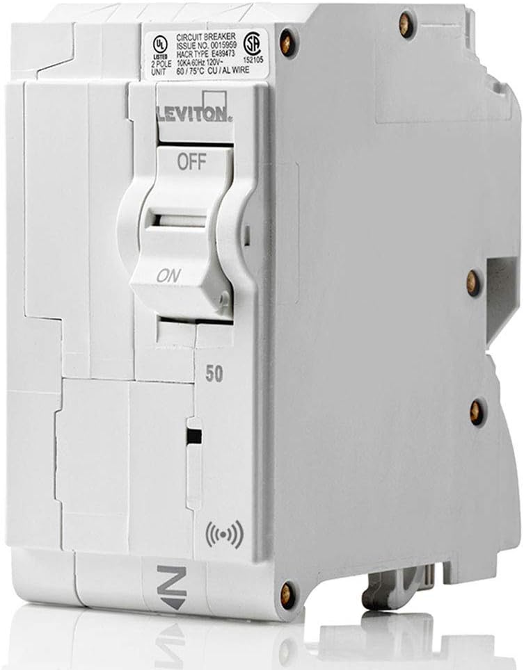 Leviton LB250-S 50 Amp, 2-Pole Plug-on Smart Standard Branch Circuit Breaker, 120 VAC, White