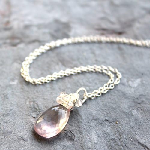 Beaded Briolette Pendant Rose Quartz Necklace Sterling Silver Pink 20 Inches
