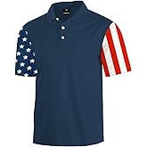 AOBUTE Mens Patriotic Polo July 4th Golf Shirts American Flag Activewear Tops