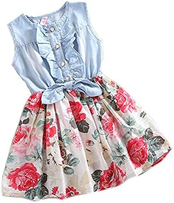Owone Box Baby Girl Tutu Denim Dress Short Sleeve Lace Princess Party Skirts