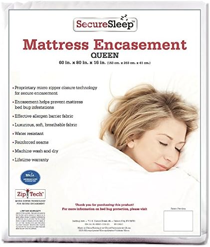 Secure Sleep Premium Bed Bug Proof Mattress Encasement Protector,Size: Queen