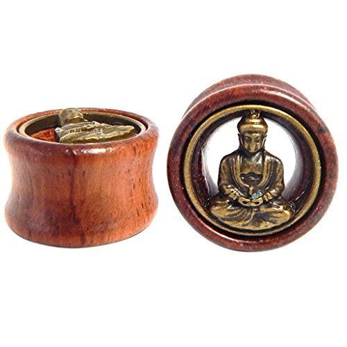 Oasis Plus Brass Buddha Organic Wood Tunnels Double Flared Ear Stretcher Saddle Plugs Gauge 10mm