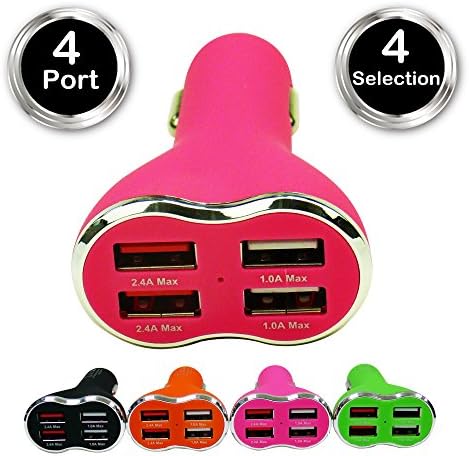 USB Car Charger, HelloEdge 6.8A 4-Port Rapid USB Car Charger With Smart Protection Technology And Smooth Touch For Apple iPhone, iPad,Samsung and More Smartphones (Pink)