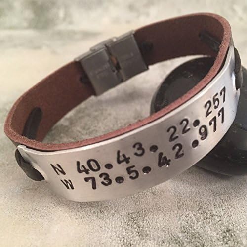 Hand stamped bracelet,Personalised bracelet,Men's leather bracelet,Men's personalised bracelet,Women's leather bracelet,Coordinate bracelet,Latitude longitude bracelet,Id bracelet,Engraved bracelet