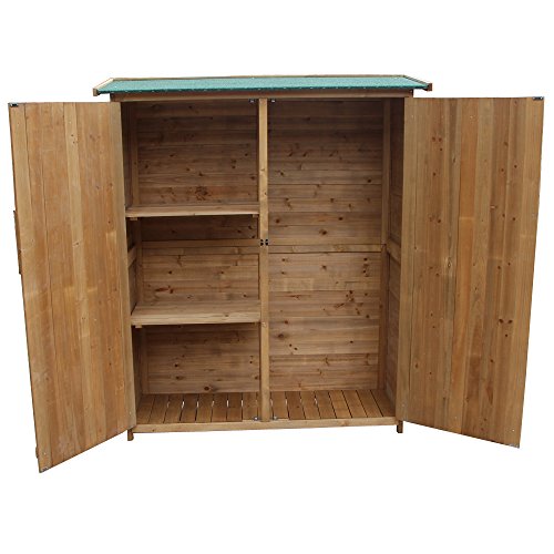 Olymstore 64"H 100% Fir Wooden Shed Garden Storage Sheds, Large Sturdy Medium Storage,with Double Doors Lockable Cabinet,Natural Wood 55"Lx20"Wx 64"H