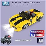 UNIBlock, Remote Control Bumblebee Chevy Convertible with headlights that light up, 300 pc, Lego Compatible, RC