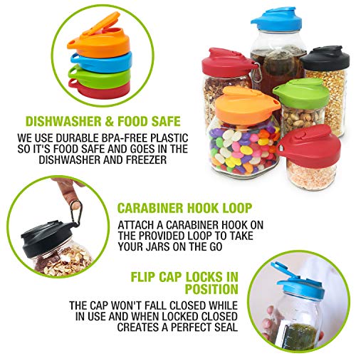 Masontops Multi Top - 2 Pack - Wide Mouth Mason Jar Lids with Easy Pour Spout and Flip Cap - Sip, Pour, Store & More - Lid Accessories For Mason Jars