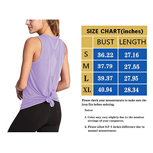 ADOLPH Women's Sexy Open Back Cute Mesh Yoga Workout Sports Shirts Activewear Tank Tops(Purple,M) - Thumbnail 5