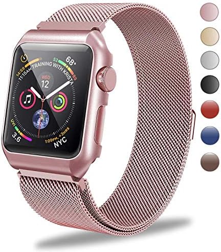 MUEN Strap Compatible for Apple Watch Band 42mm/44mm Rose Gold Milanese Loop Magnetic Lock Stainless Steel Mesh Strap for iWatch Series 1,2,3,4