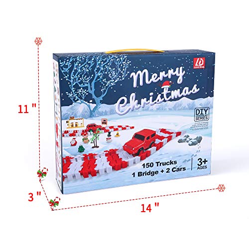 image for Lucky Doug Christmas Race Car Track Toys, 2 Cars and 1 Bridge with Li