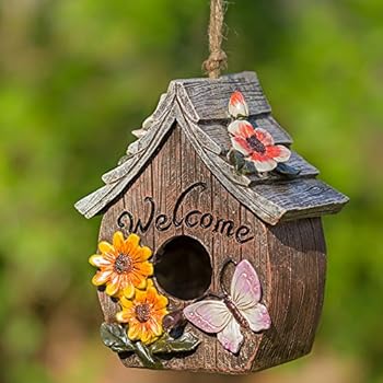 Butterfly and Flowers Welcome Decorative Hand-Painted Bird House