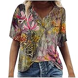 Women's Summer Short Sleeve Tunic Tops V Neck