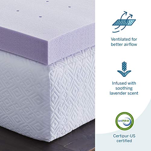 LUCID 4 Inch Lavender Infused Memory Foam Mattress Topper Ventilated