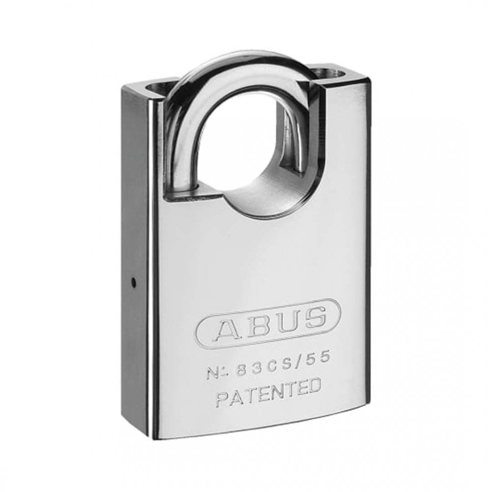 ABUS Padlock 83CS/55 - for Doors, Gates, cabinets and Much More. - Chrome-Plated Lock Body Made of Solid Brass - Additional Shackle Protection - incl. 2 Keys - Silver