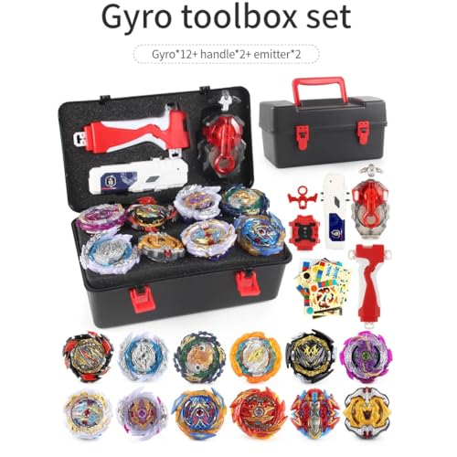 Battling Top Set, Burst Gyro Toys 12 Spinning Tops 2 Launchers Combat Battling Game with Portable Storage Box Gift for Kids Children Boys 649
